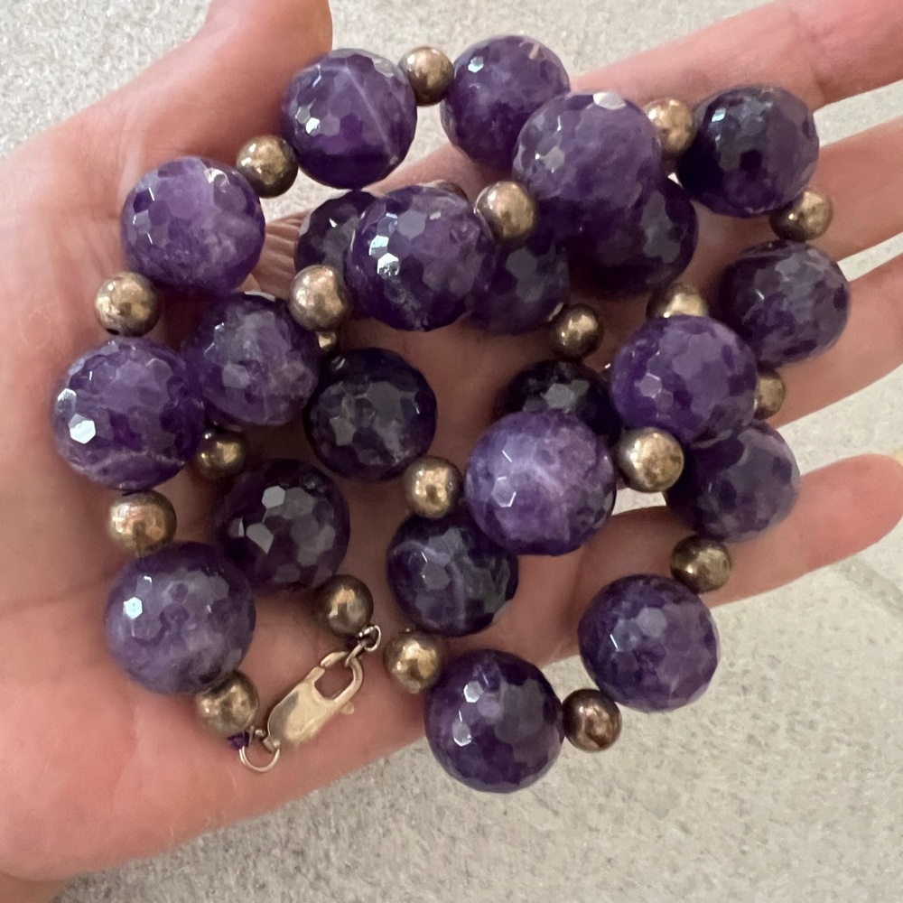 Luxurious Purple Amethyst With Stirring Silver 925 Heavy Necklace